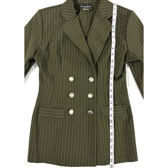 Victoria Ashley New York Olive Pinstripe Double Breasted Blazer Women’s 5/6 - Picture 2 of 9